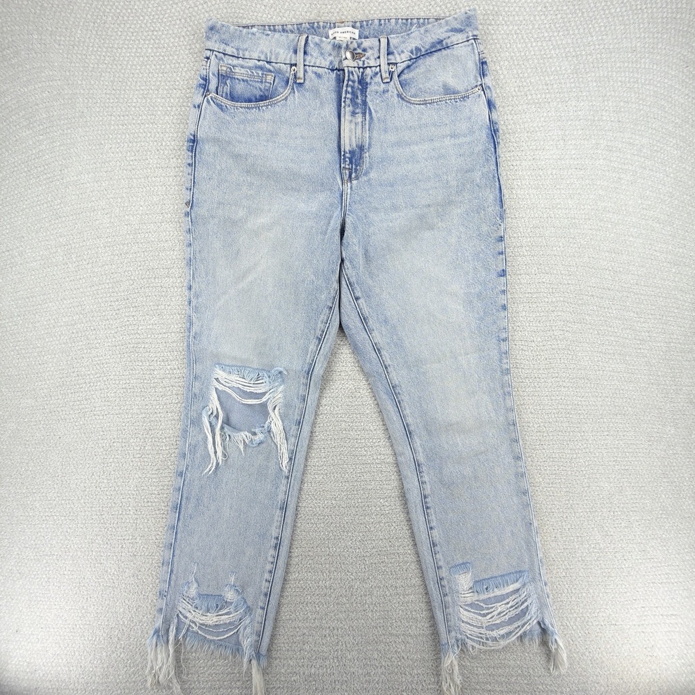 Good American Good Classic Jeans Womens 8 29 High Rise Distressed Light Wash